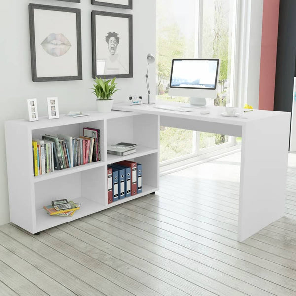  Corner Desk 4 Shelves White
