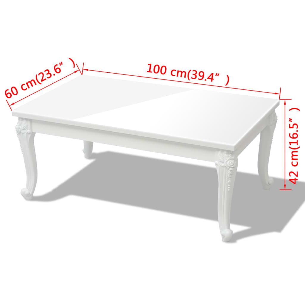 Coffee Table High Gloss White - 100×60×42cm
