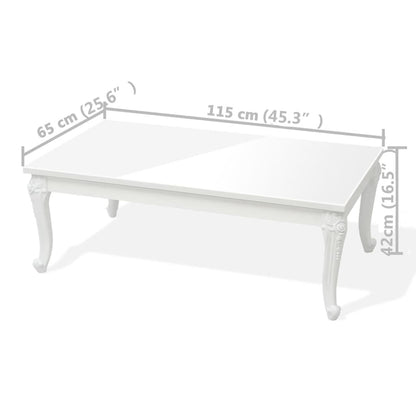 Coffee Table High Gloss White - 115×65×42cm