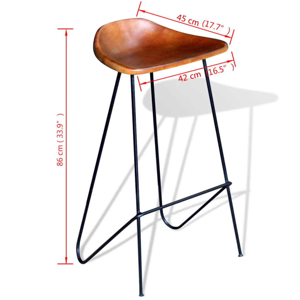 Bar Chairs 2 pcs Black and Brown Real Leather