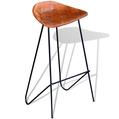 Bar Chairs 2 pcs Black and Brown Real Leather