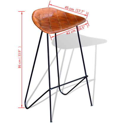 Bar Chairs 2 pcs Black and Brown Real Leather