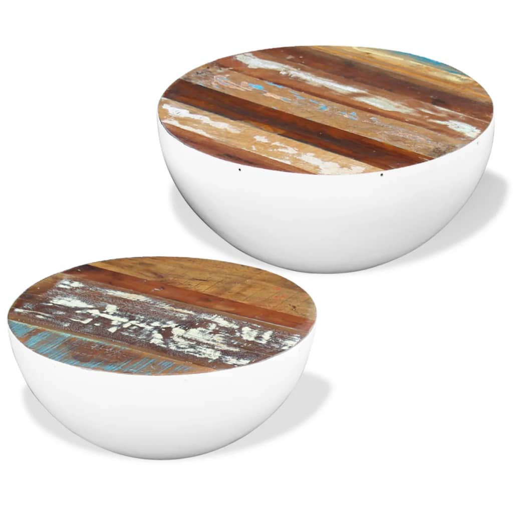 Two Piece Bowl Shaped Coffee Table Set Solid Reclaimed Wood - 50×50×25cm