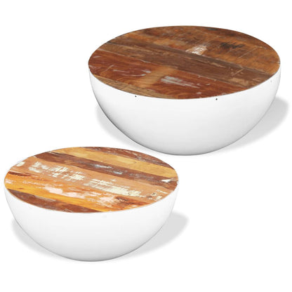 Two Piece Bowl Shaped Coffee Table Set Solid Reclaimed Wood - 50×50×25cm