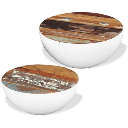 Two Piece Bowl Shaped Coffee Table Set Solid Reclaimed Wood - 50×50×25cm