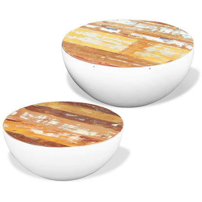 Two Piece Bowl Shaped Coffee Table Set Solid Reclaimed Wood - 50×50×25cm