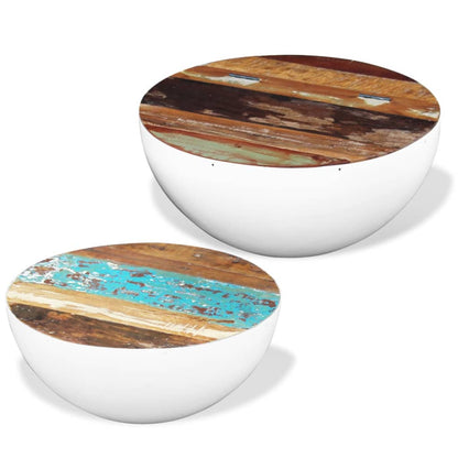 Two Piece Bowl Shaped Coffee Table Set Solid Reclaimed Wood - 50×50×25cm