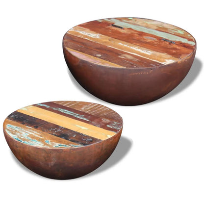 Two Piece Bowl Shaped Coffee Table Set Solid Reclaimed Wood - 60×60×30cm