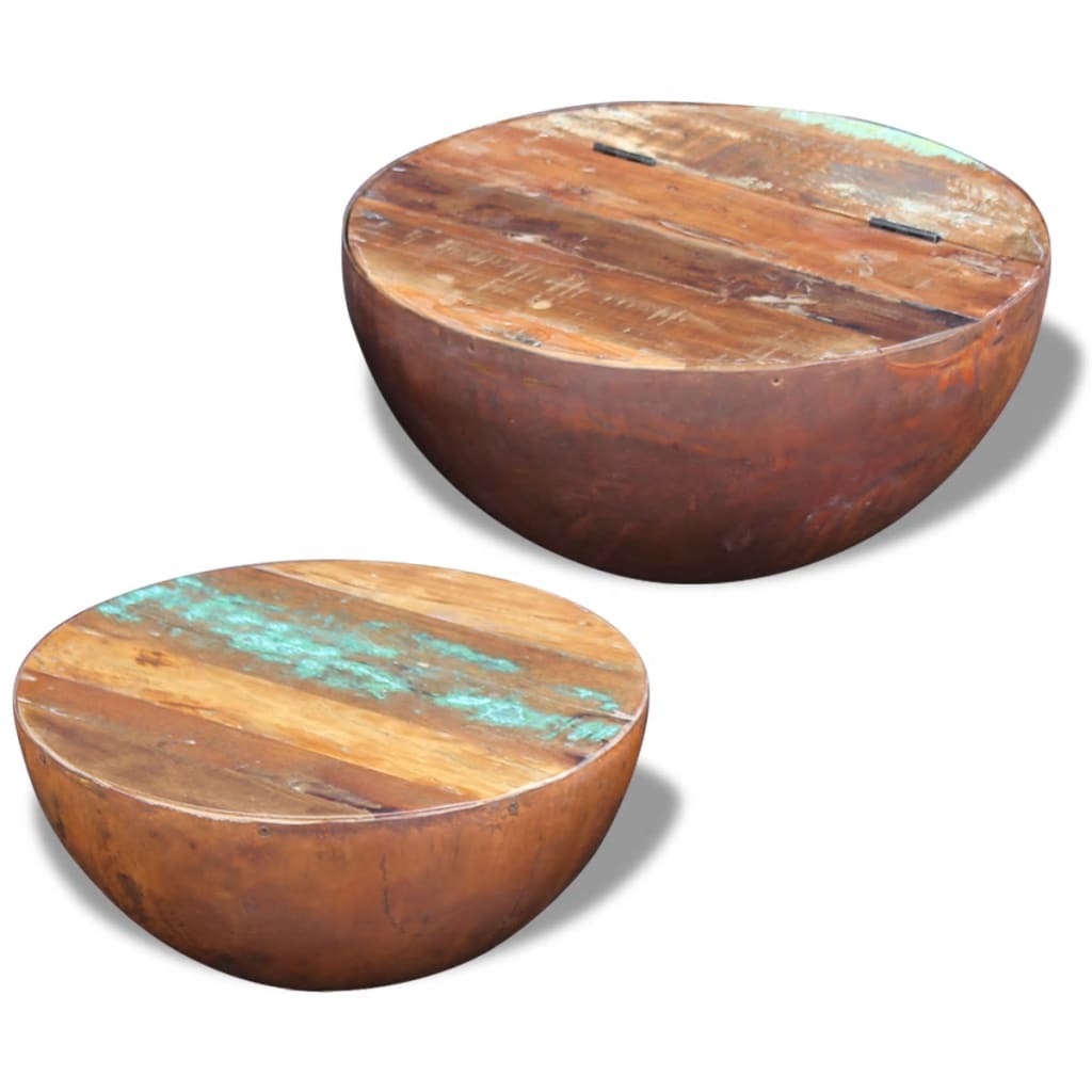 Two Piece Bowl Shaped Coffee Table Set Solid Reclaimed Wood - 60×60×30cm
