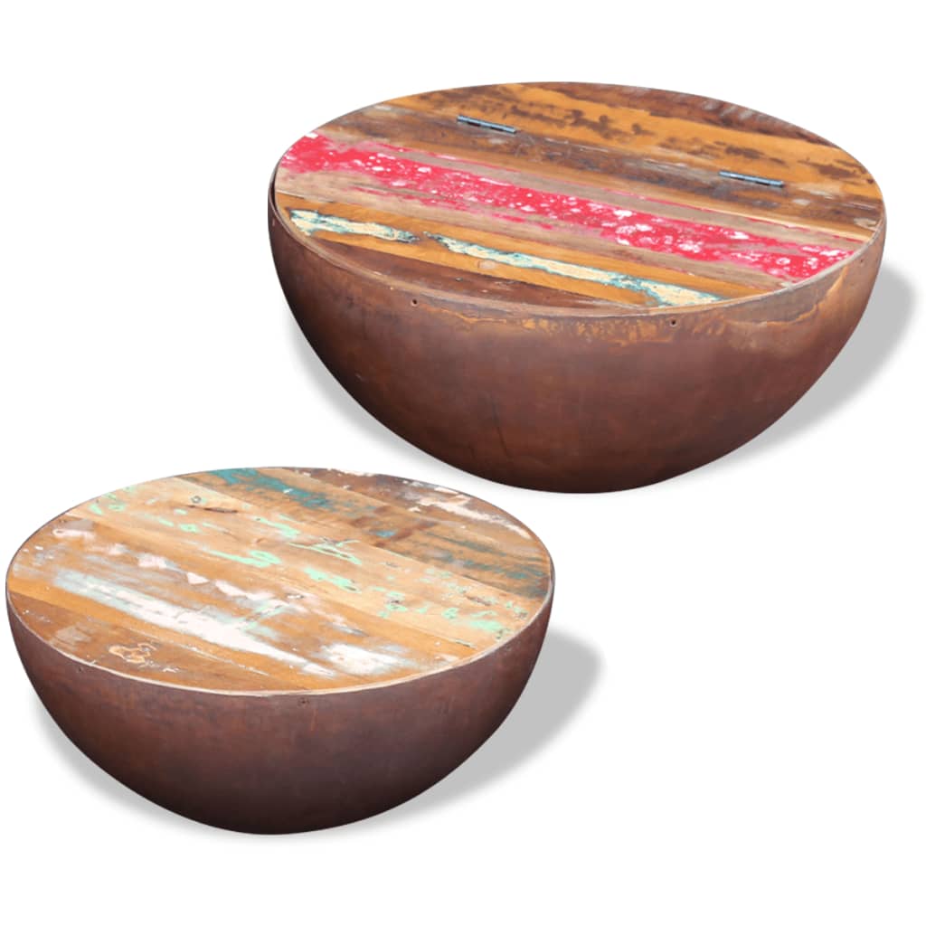 Two Piece Bowl Shaped Coffee Table Set Solid Reclaimed Wood - 60×60×30cm