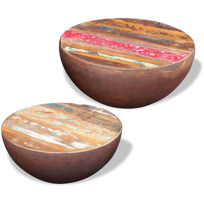 Two Piece Bowl Shaped Coffee Table Set Solid Reclaimed Wood - 60×60×30cm