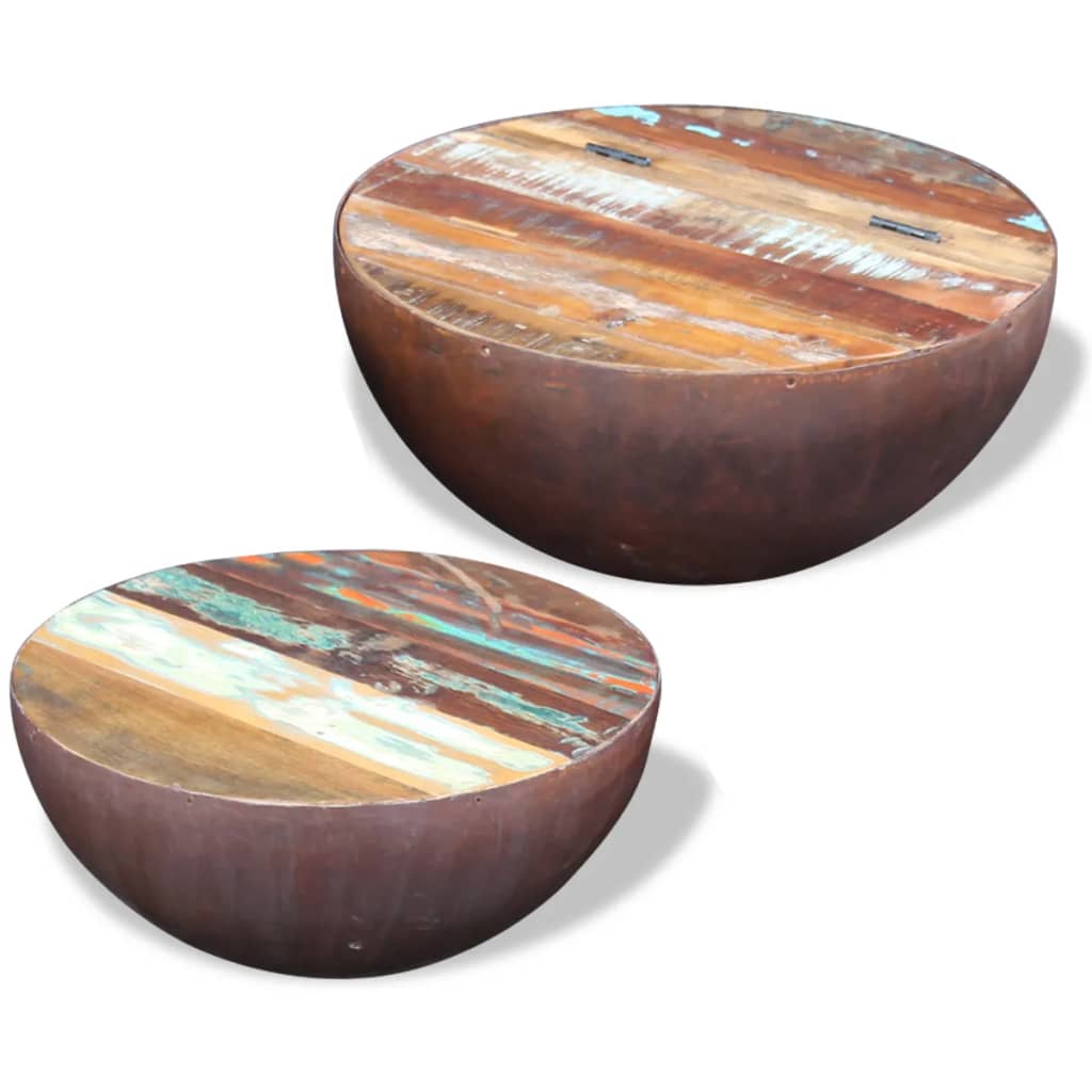 Two Piece Bowl Shaped Coffee Table Set Solid Reclaimed Wood - 60×60×30cm