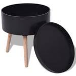 Side Table with Serving Tray Round  Black