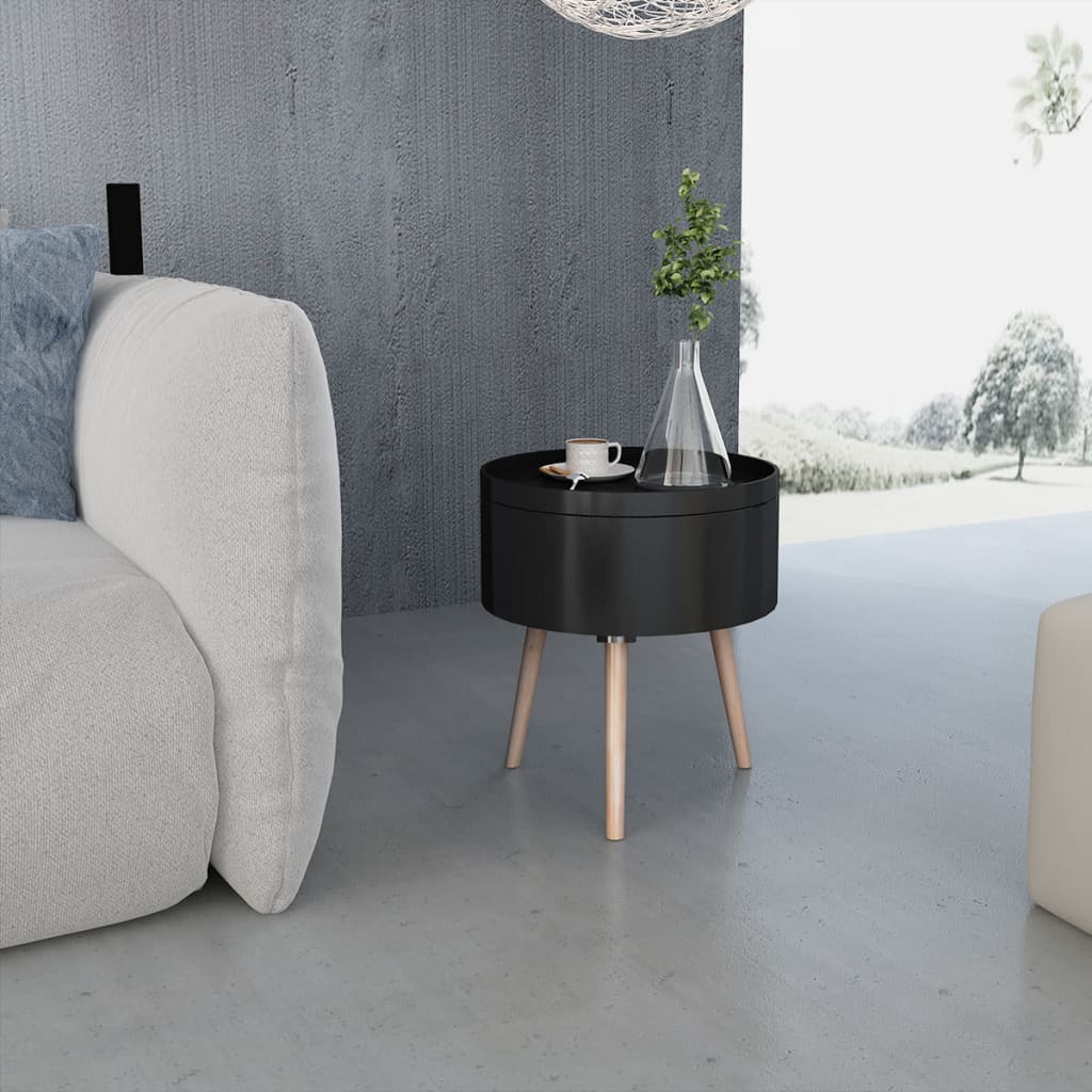Side Table with Serving Tray Round  Black