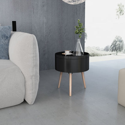 Side Table with Serving Tray Round  Black