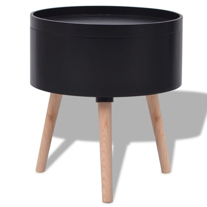 Side Table with Serving Tray Round  Black