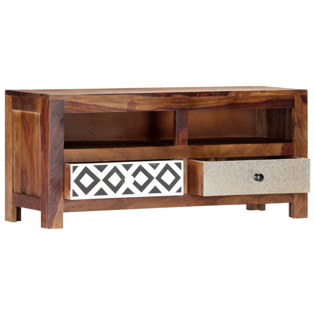 TV Cabinet With 2 Drawers Solid Sheesham Wood