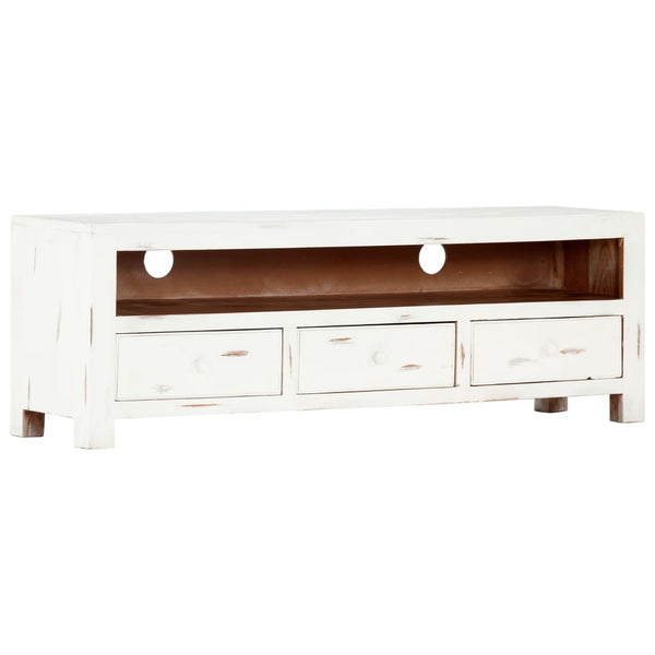  TV Cabinet White Solid Acacia Wood