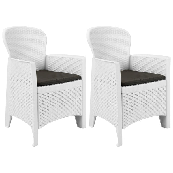  Garden Chairs 2 pcs with Cushion White Plastic Rattan Look