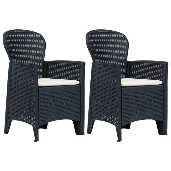  Garden Chairs 2 pcs with Cushion Anthracite Plastic Rattan Look
