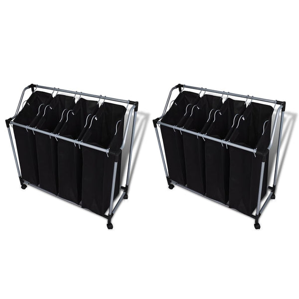  Laundry Sorters with Bags 2 pcs Black and Grey