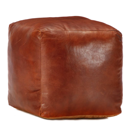 Pouffe Tan Genuine Goat Leather - 40×40×40cm