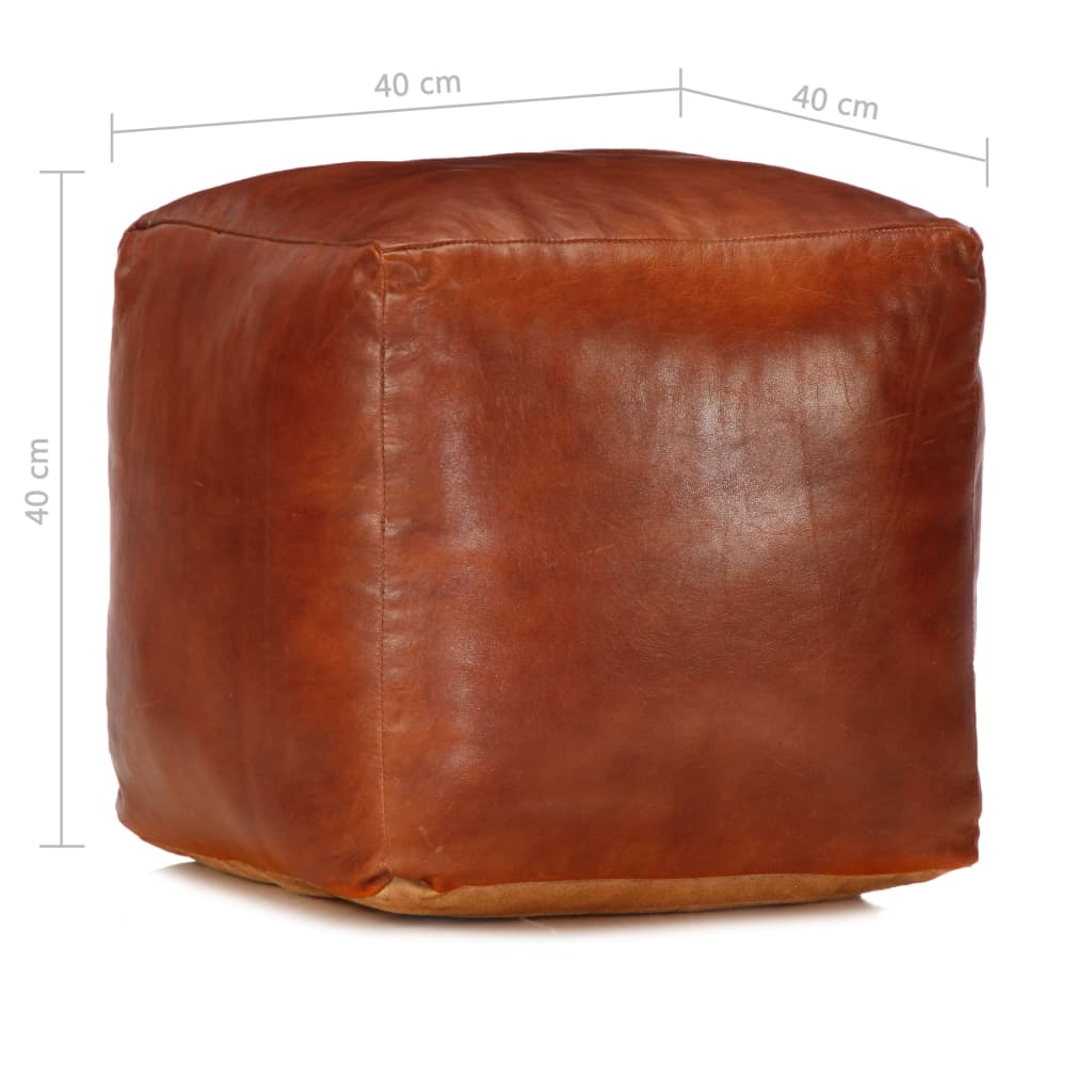 Pouffe Tan Genuine Goat Leather - 40×40×40cm