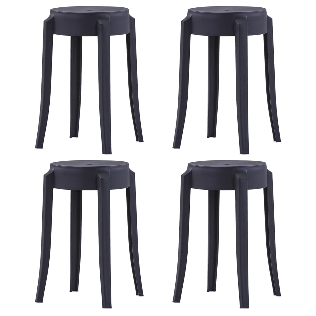 Stackable Stools 4 pcs Black Plastic - 43×43×45cm