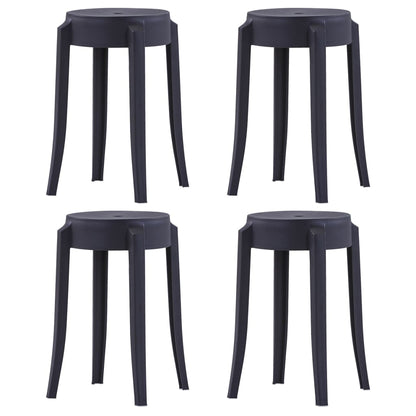 Stackable Stools 4 pcs Black Plastic - 43×43×45cm