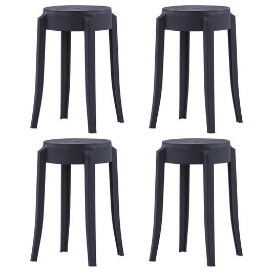 Stackable Stools 4 pcs Black Plastic - 43×43×45cm