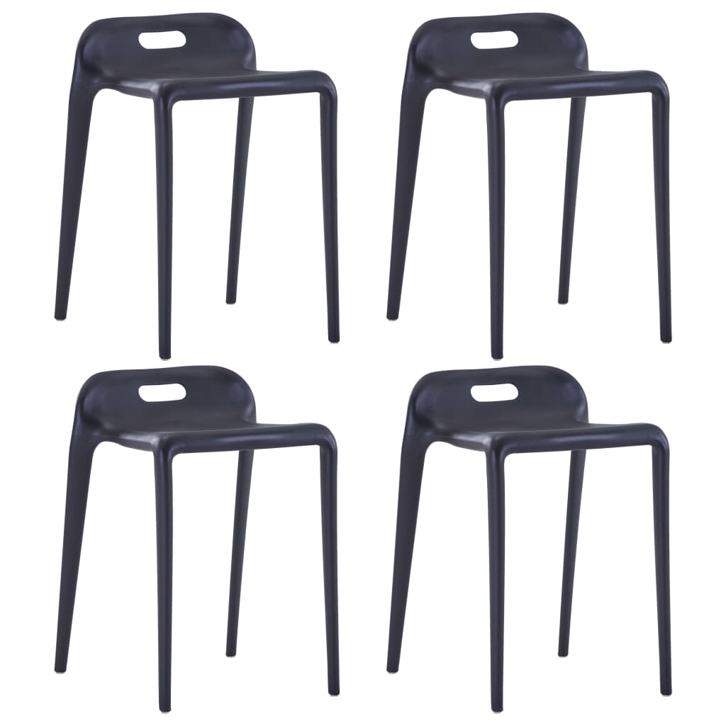 Stackable Stools 4 pcs Black Plastic - 36.5×41×54.5cm