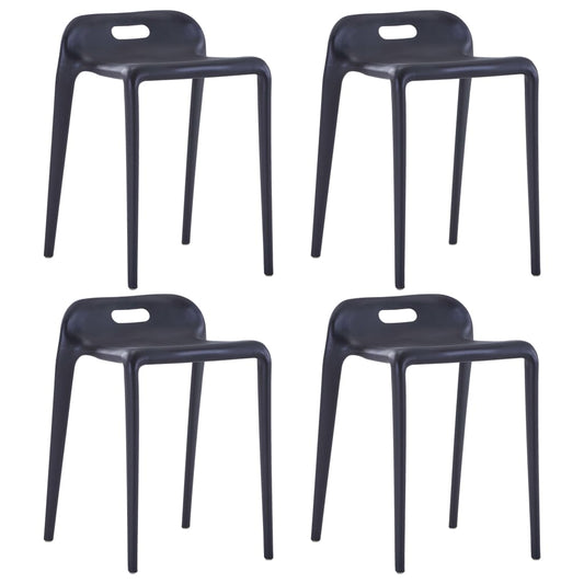 Stackable Stools 4 pcs Black Plastic - 36.5×41×54.5cm
