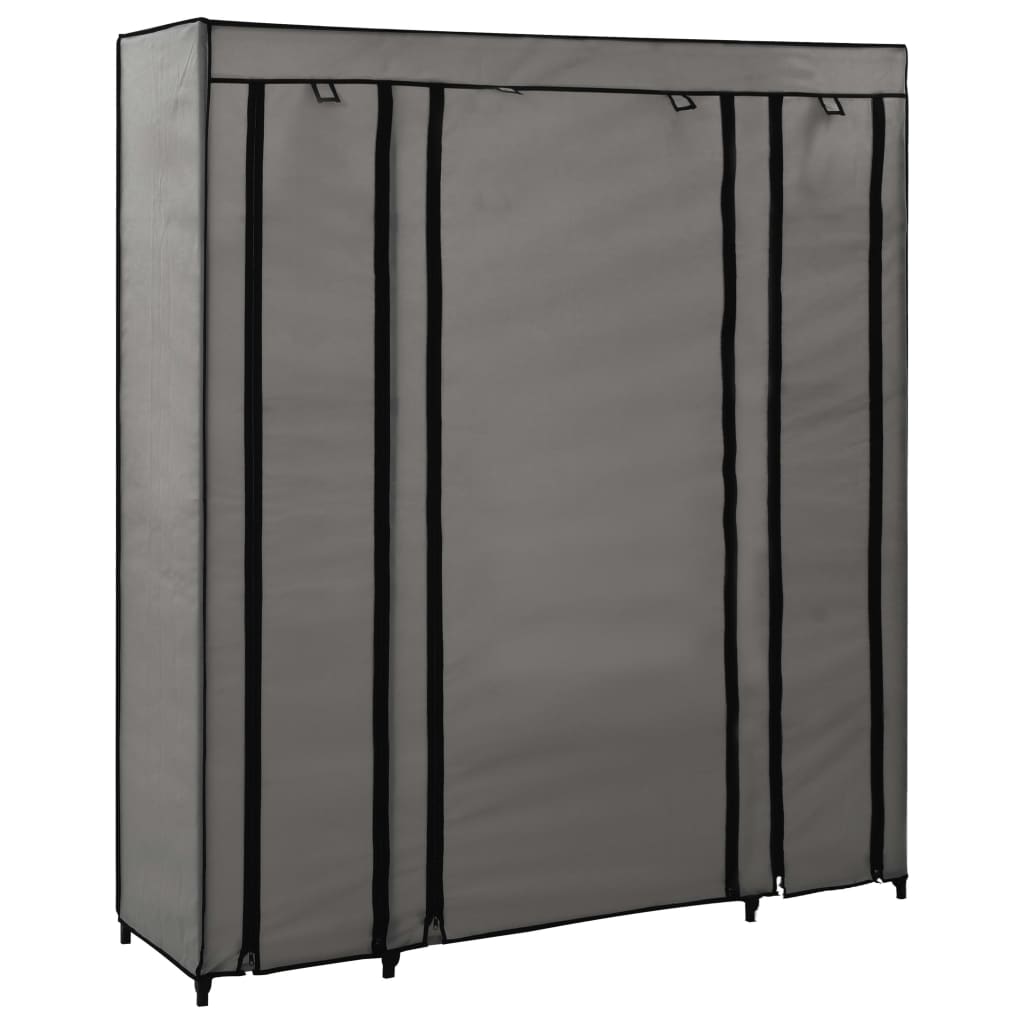 Wardrobe with Compartments and Rods- Grey