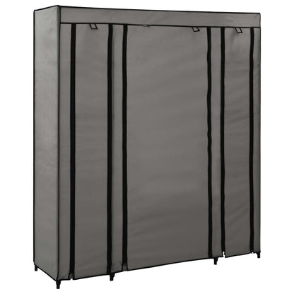 Wardrobe with Compartments and Rods- Grey