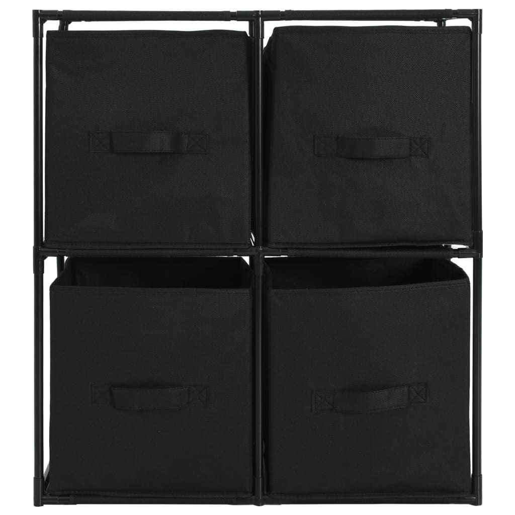 Storage Cabinet with 4 Fabric Baskets Black