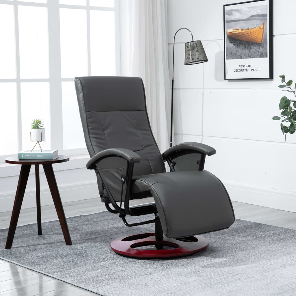 Swivel TV Armchair Grey Leather