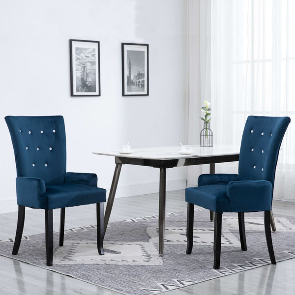  Dining Chair with Armrests Dark Blue Velvet