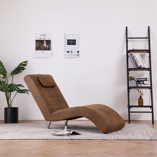 Chaise Longue with Pillow Brown Suede Leather
