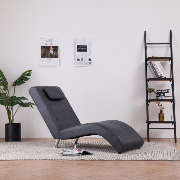  Chaise Longue with Pillow Grey Suede Leather
