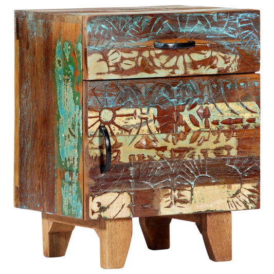 Hand Carved Bedside Cabinet Solid Reclaimed Wood