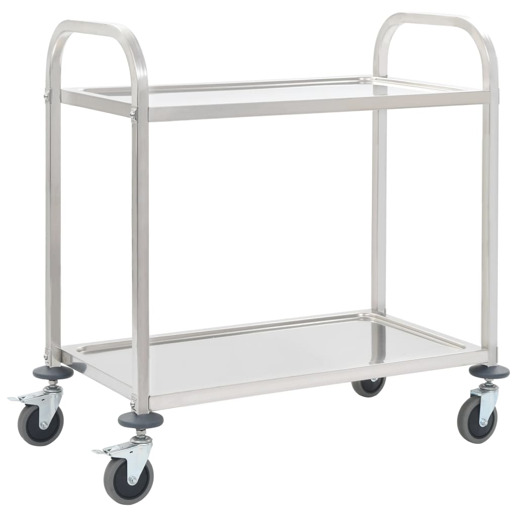 2-Tier Kitchen Trolley Stainless Steel - 96.5×55×90cm