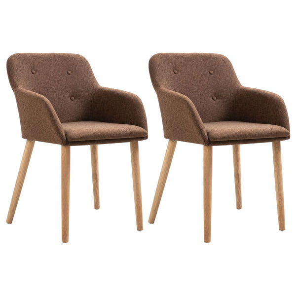  Dining Chairs 2 pcs Brown Fabric and Solid Oak Wood