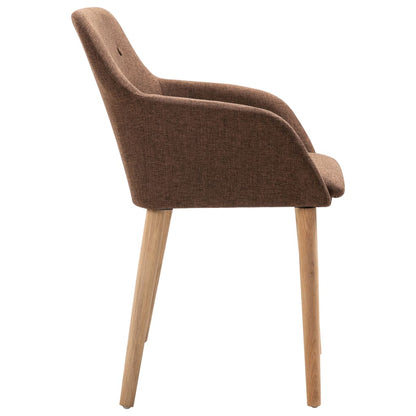 Dining Chairs 2 pcs Brown Fabric and Solid Oak Wood