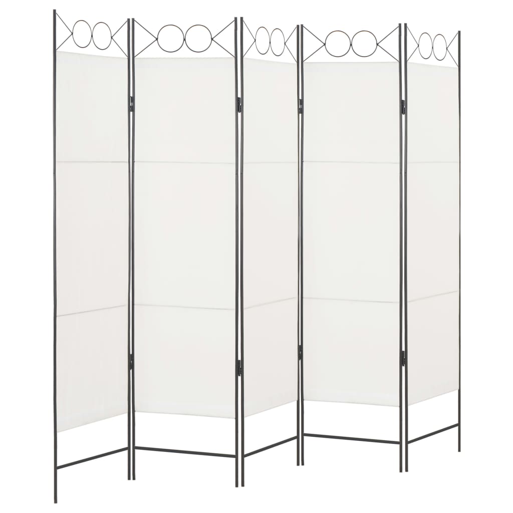 5-Panel Room Divider White - 200×180cm