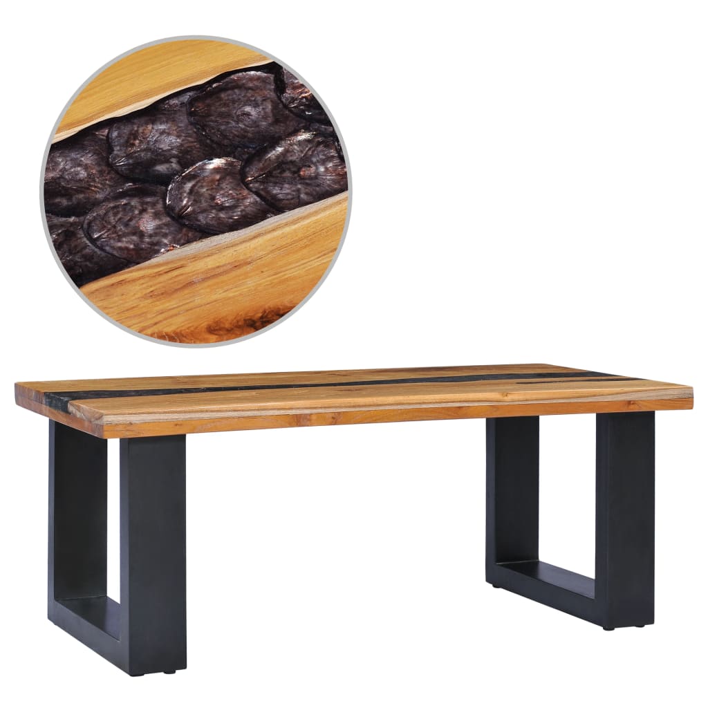 Coffee Table Solid Teak Wood and Polyresin - 100×50×40cm