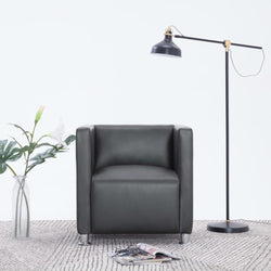 Cube Armchair Grey faux Leather