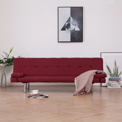 Sofa Bed with Two Pillows Wine Red Polyester