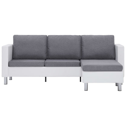 3-Seater Sofa with Cushions White Leather