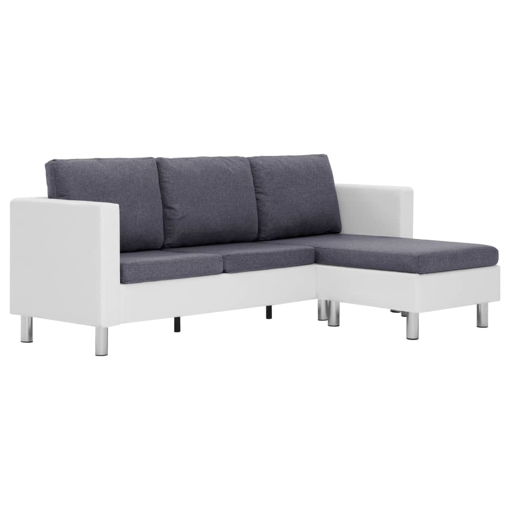 3-Seater Sofa with Cushions White Leather