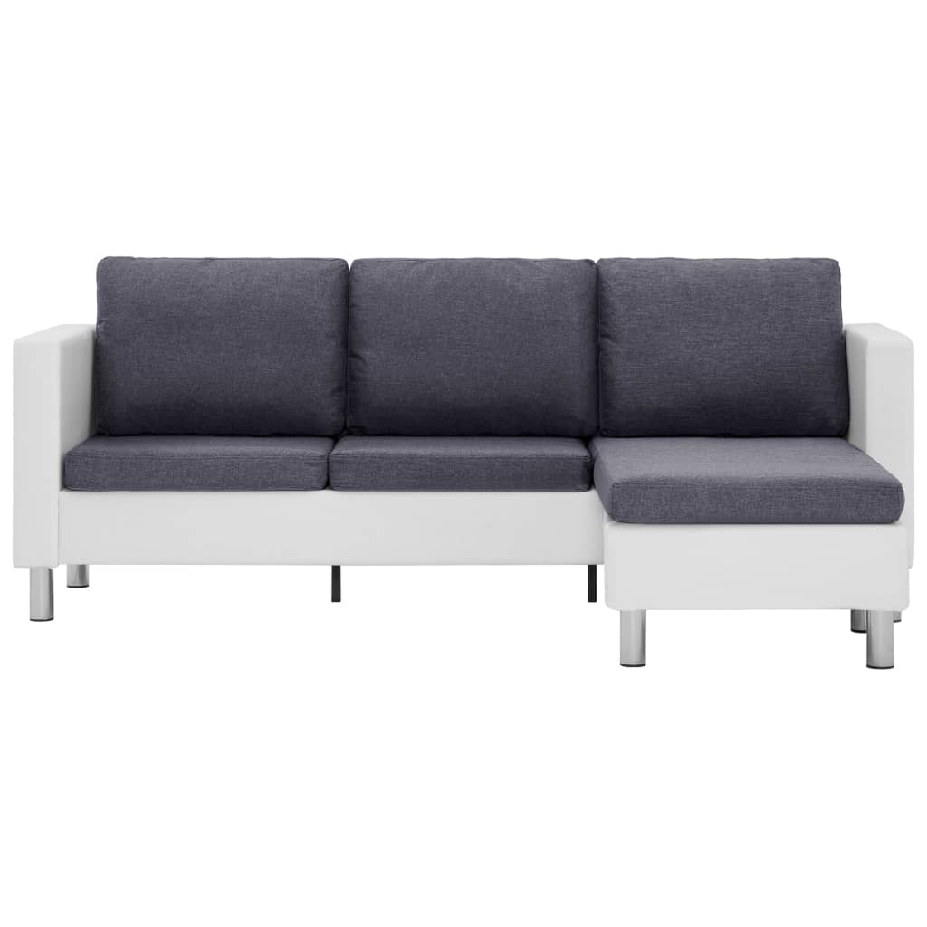 3-Seater Sofa with Cushions White Leather